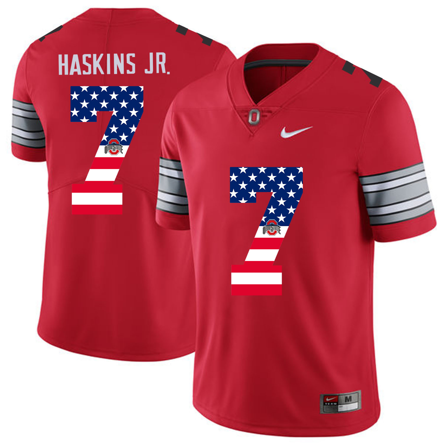 Men Ohio State #7 Haskins jr Red Flag Customized NCAA Jerseys